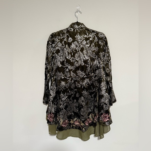 Chico’s Green Floral Velvet Jacket Size 1 Medium Petite Boho Chic Fairy Steam - Picture 7 of 9